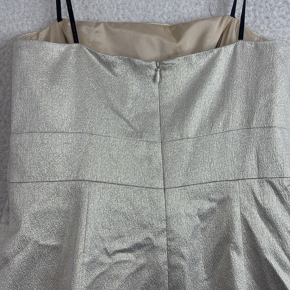 David Meister Womens Gold Metallic Embellished Ruffle Strapless Dress Size 6 - Picture 6 of 8